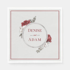 Burgundy Blush & White Roses Silver Foil Serviette