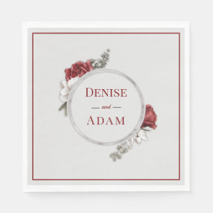 Burgundy Blush & White Roses Silver Foil Serviette