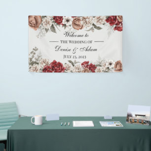 Burgundy Blush & White Roses Wedding Banner