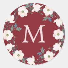 Burgundy Blush Wreath Monogram Weihnachtsfeiertag