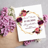 Burgundy Blüten Gold Geburtstagskarte Save the Dat