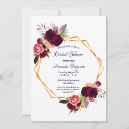 Burgundy Blüten Gold geometrisch boho Brautparty Einladung