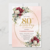 Burgundy Bohemian Chic 80th Birthday Celebration  Einladung (Vorderseite)