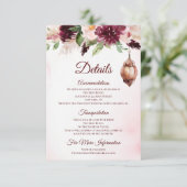 Burgundy Boho Aquarell Floral Unterkünfte Begleitkarte (Stehend Vorderseite)