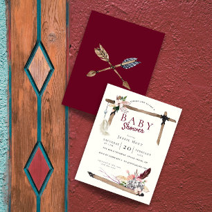 Burgundy Boho BabyShower Einladung