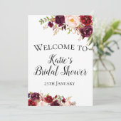 Burgundy Boho Blume Welcome Sign 12x18" Größe Einladung (Stehend Vorderseite)