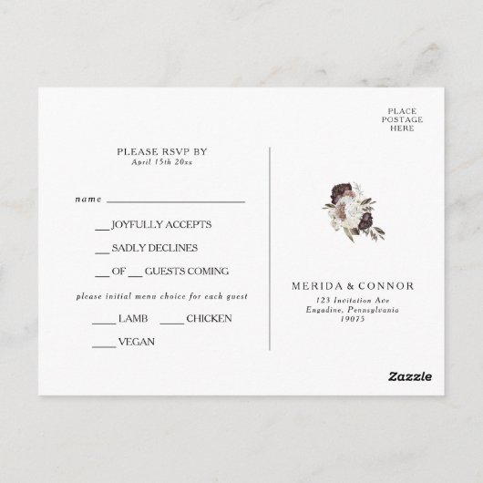 Burgundy Boho Blumenkarte Auswahl UAWG Postkarte (Rückseite)