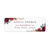 Burgundy boho blumenreiche rustikale Rücksendeadre (Vorne)