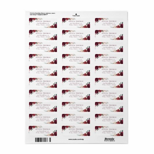 Burgundy boho blumenreiche rustikale Rücksendeadre (Vorne)