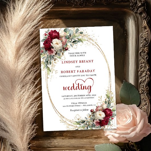 Burgundy Boho Botanical Floral Wedding Invite Einladung