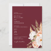 Burgundy Boho Chic Floral Wedding Einladung (Vorderseite)