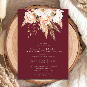 Burgundy Boho Chic Floral Wedding Einladung