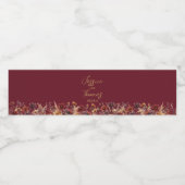 Burgundy Boho Chic Wildflowers Simple Wedding Wasserflaschenetikett (Einzelnes Label)