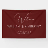 Burgundy Boho Classic Rustic Simple Modern Wedding Banner (Horizontal)