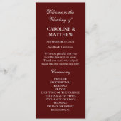 Burgundy Boho Dinner Modern Minimalistic Wedding  Programm (Vorderseite)