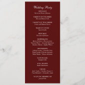 Burgundy Boho Dinner Modern Minimalistic Wedding  Programm (Rückseite)