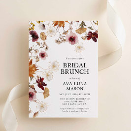 Burgundy Boho Fall Floral Bridal Brunch Einladung