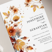 Burgundy Boho Fall Floral Foto Hochzeit Einladung