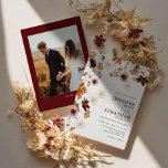 Burgundy Boho Fall Floral Foto Hochzeit Einladung<br><div class="desc">Bohemische Burgunder Fall Blumenzellenaufenthalt Foto Einladung. Passende Artikel in unserem Shop Cava Party Design</div>