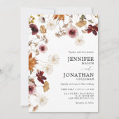 Burgundy Boho Fall Floral Foto Hochzeit Einladung (Vorderseite)