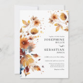 Burgundy Boho Fall Floral Foto Hochzeit Einladung (Vorderseite)