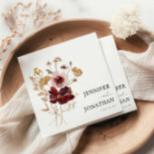 Burgundy Boho Fall Floral Foto Hochzeit Einladung Serviette