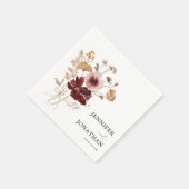 Burgundy Boho Fall Floral Foto Hochzeit Einladung Serviette (Ecke)