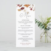 Burgundy Boho Fall Floral Wedding Menu Menükarte (Stehend Vorderseite)