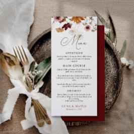Burgundy Boho Fall Floral Wedding Menu Menükarte