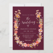 Burgundy Boho Fall Rustikaler QR-Code Hochzeit Einladung (Vorderseite)