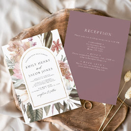 Burgundy Boho Floral All in One Wedding Einladung