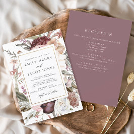 Burgundy Boho Floral All in One Wedding Einladung