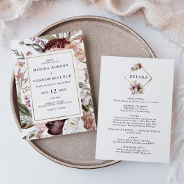 Burgundy Boho Floral alles in einer Hochzeit Einla Einladung