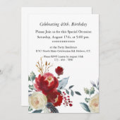 Burgundy Boho Floral, anpassbar,40. Geburtstag Einladung (Vorne/Hinten)