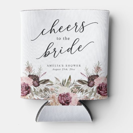 Burgundy Boho Floral Brautparty Dosenkühler (Vorderseite)