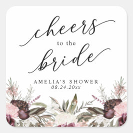 Burgundy Boho Floral Brautparty Quadratischer Aufkleber