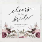 Burgundy Boho Floral Brautparty Schaumweinetikett (Einzelnes Label)