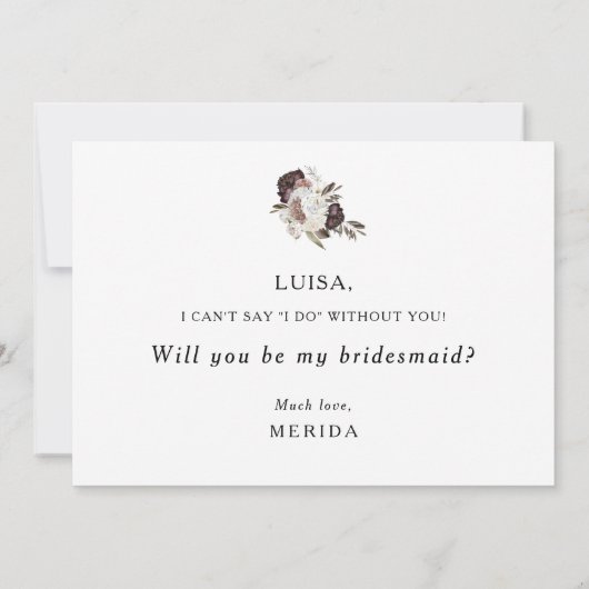 Burgundy Boho Floral Bridesmaid Vorschlag Card Einladung (Rückseite)