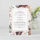 Burgundy Boho Floral Let's Celebrate Invitation Einladung (Stehend Vorderseite)