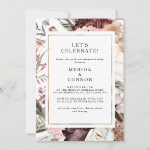 Burgundy Boho Floral Let's Celebrate Invitation Einladung
