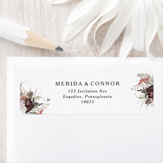 Burgundy Boho Floral Return Address Label (Insitu)