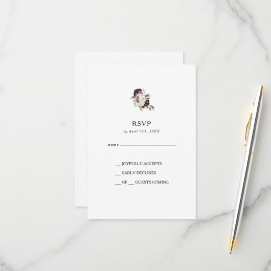 Burgundy Boho Floral RSVP-Karte RSVP Karte (Vorderseite/Rückseite Beispiel)