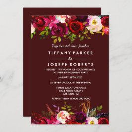 Burgundy Boho Floral Spring Engagement Party Einladung