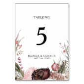 Burgundy Boho Floral Tischnummer (Vorderseite)