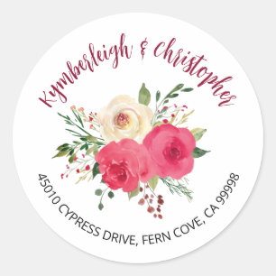 Burgundy Boho Floral Wedding Address Umschlag Aufk Runder Aufkleber