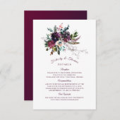 Burgundy Boho Floral Wedding Bouquet Details Begleitkarte (Vorne/Hinten)