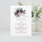 Burgundy Boho Floral Wedding Bouquet Details Begleitkarte (Stehend Vorderseite)