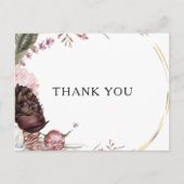 Burgundy Boho Floral Wedding Danke Postcard Postkarte (Vorderseite)