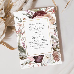 Burgundy Boho Floral Wedding Einladung