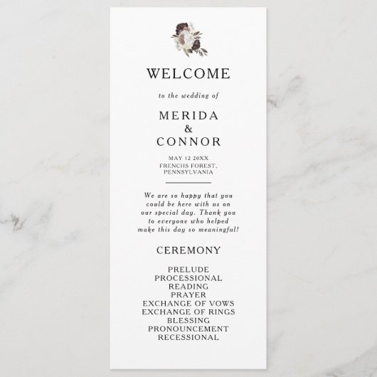 Burgundy Boho Floral Wedding Program Programm (Vorderseite)